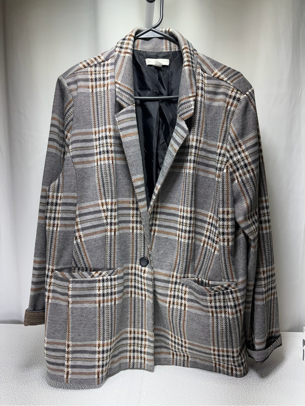 Cato Gray Plaid Blazer with Brown Trim 4427
